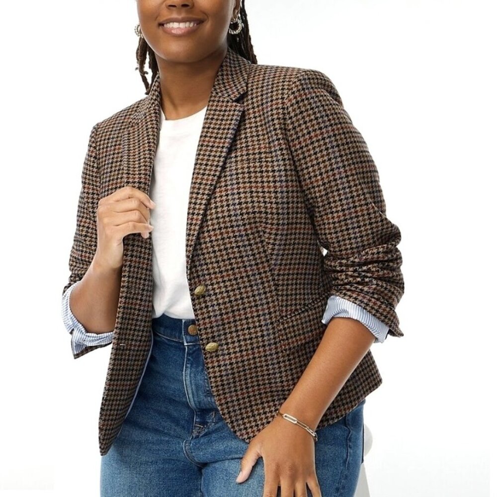 J. Crew Brown Houndstooth Blazer